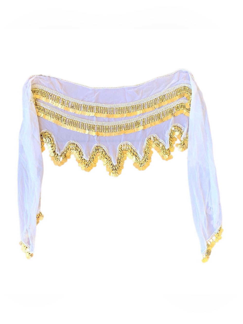 Vintage White/Gold Beaded Hip Scarf Gold Coin
